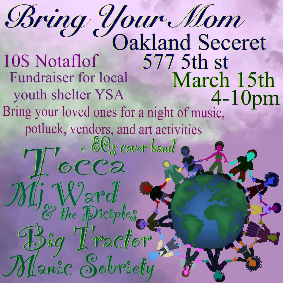 Flyer for Manic Sobriety, Big Tractor, Tocca, Mj Ward