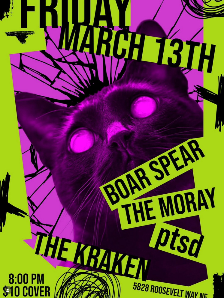 Flyer for The Moray, boar spear, ptsd