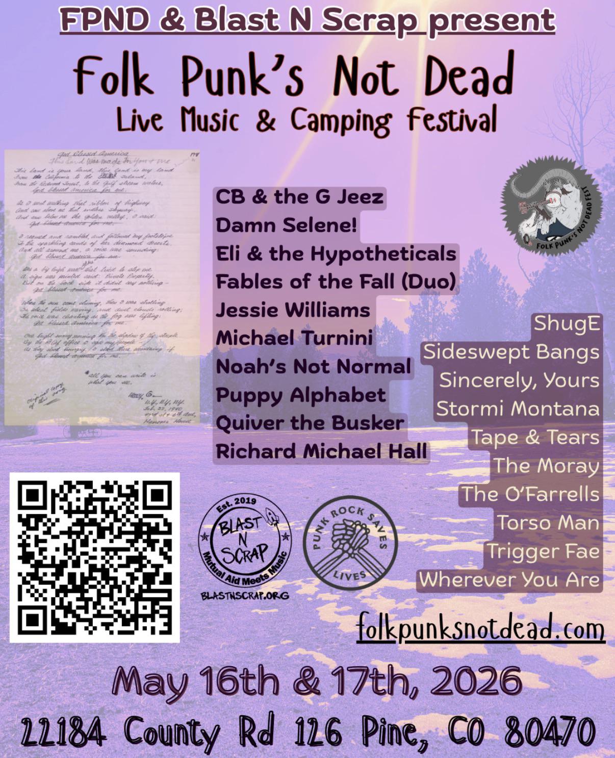 Flyer for Fables of the Fall, Sideswept Bangs, Puppy Alphabet, Stormi Montana, The Moray, shugE, Tape and Tears, Quiver The Busker, Trigger Fae, Sincerely yours, Eli and the Hypotheticals, CB & the G Jeez, Damn Selene!, Jessie Williams, Michael Turnini, Noah's Not Normal, Richard Michael Hall, The O'Farrells, Torso Man, Whatever You Are