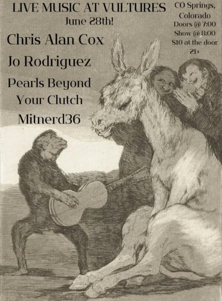 Flyer for Jo Rodriguez, Chris Alan Cox, Pearls Beyond Your Cluth, Mitnerd36
