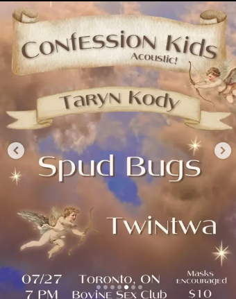 Flyer for Spud Bugs, Taryn Kody, Confession Kids, Twintwa