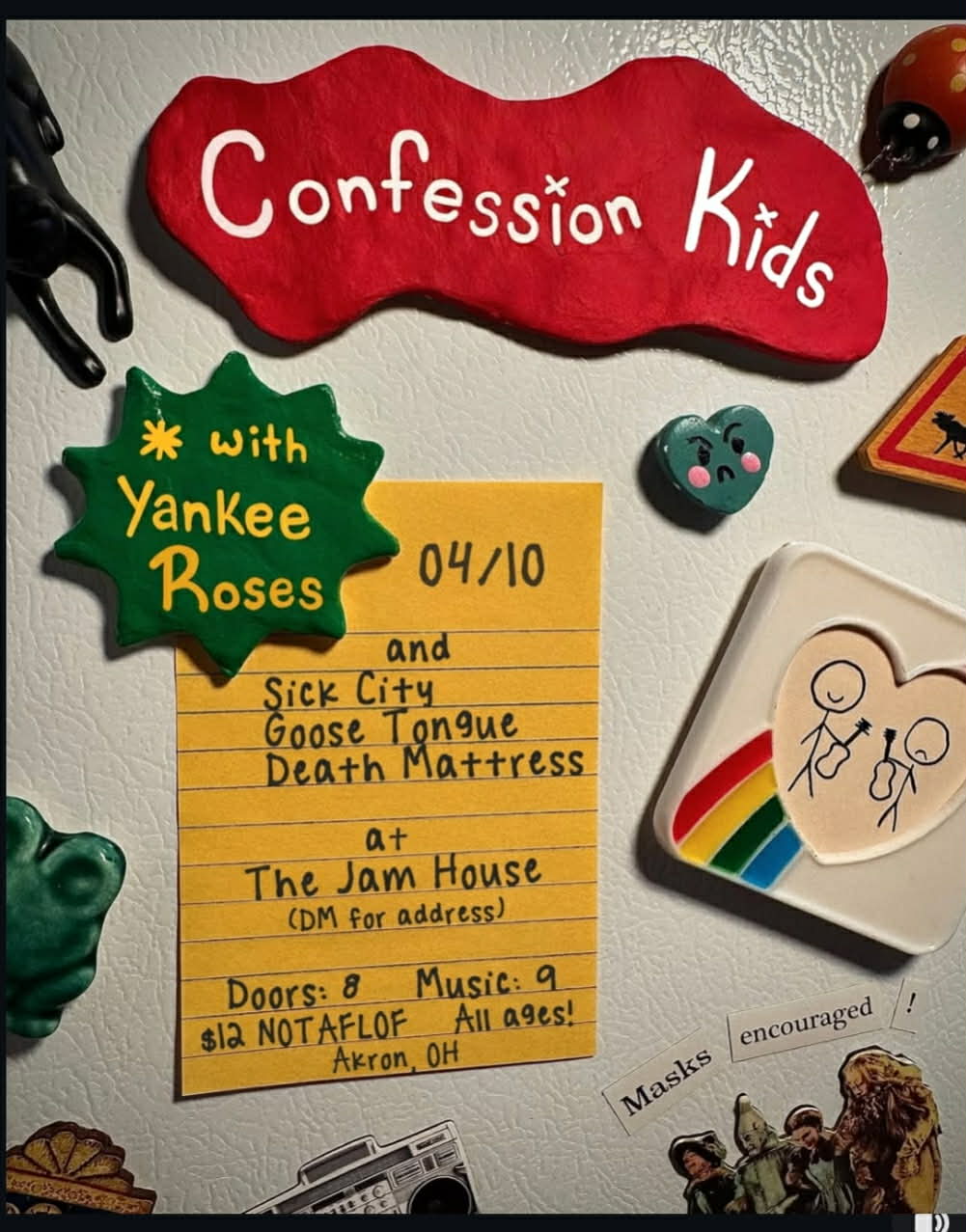 Flyer for Sick City, Death Mattress, Confession Kids, Yankee Roses, Goose Tongue
