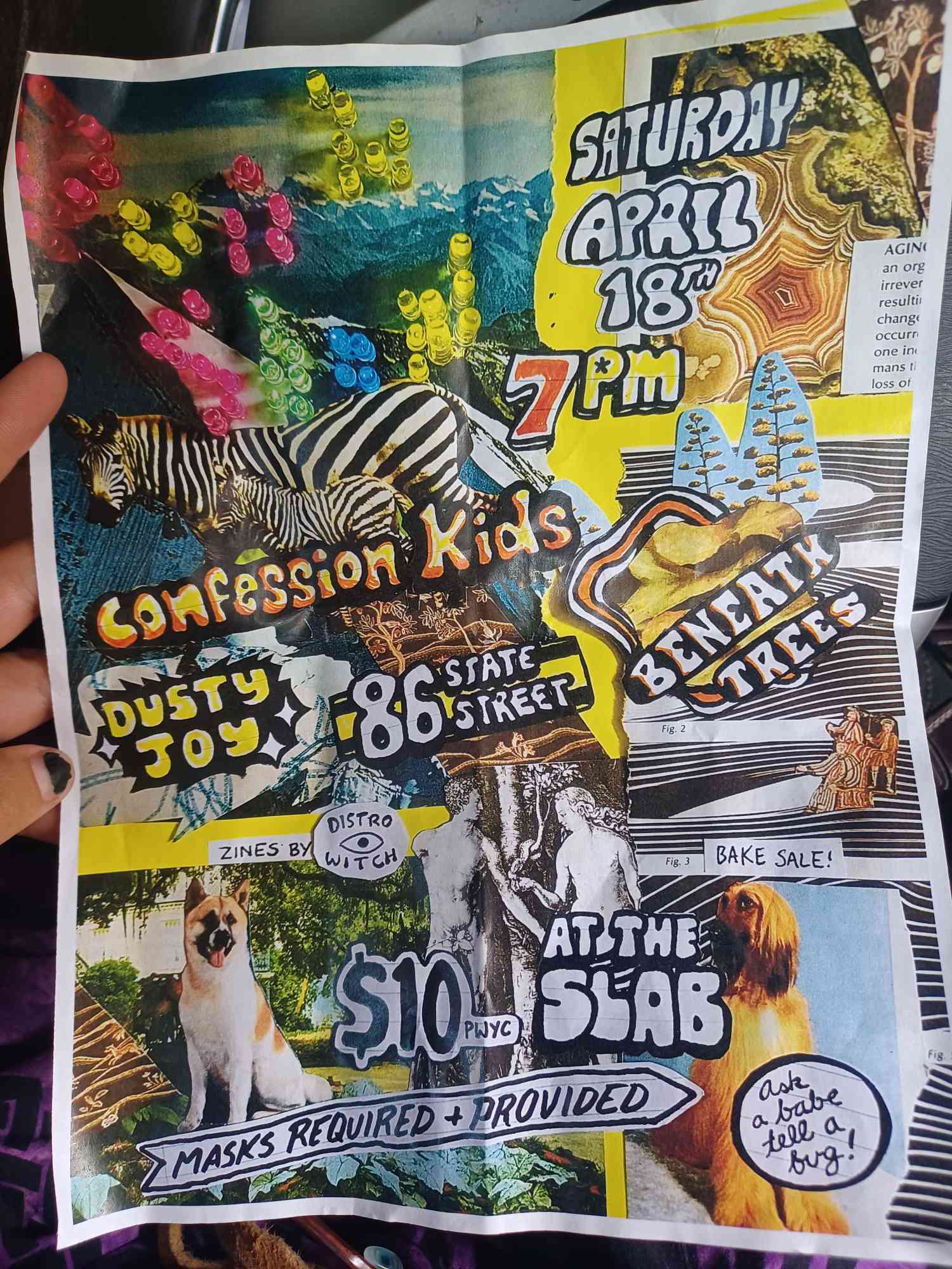 Flyer for Confession Kids, Dusty Joy, 86th State Street, Beneath Trees