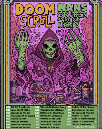 Flyer for Doom Scroll, Hans Gruber and the Die Hards