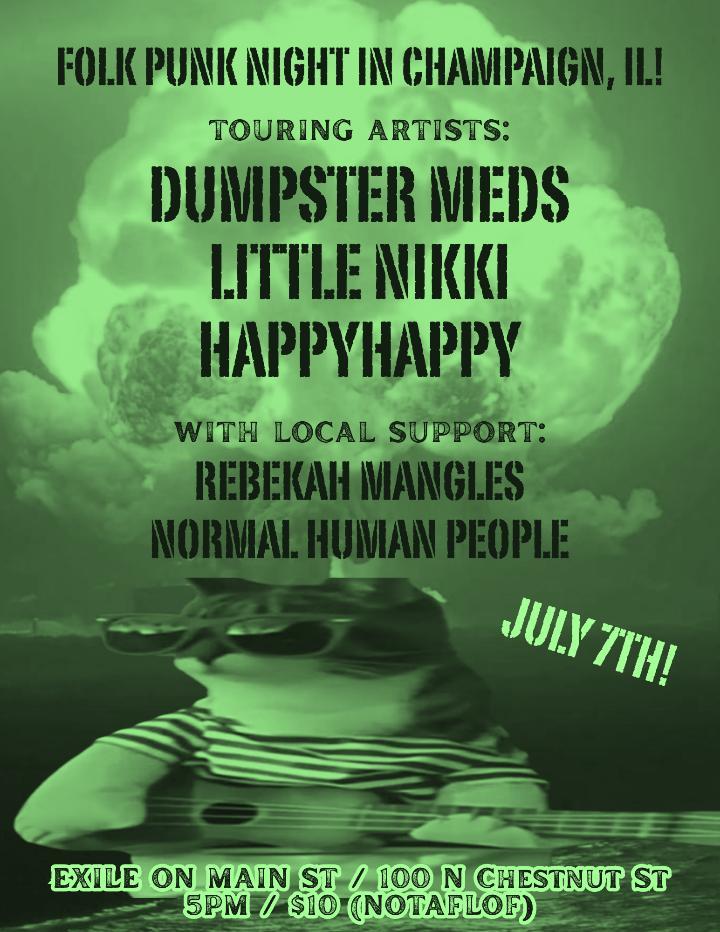 Flyer for Dumpster Meds, Little Nikki, HappyHappy, Normal Human People, Rebekah Mangles