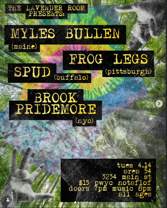 Flyer for Frog Legs, Brook Pridemore, Myles Bullen, Spud