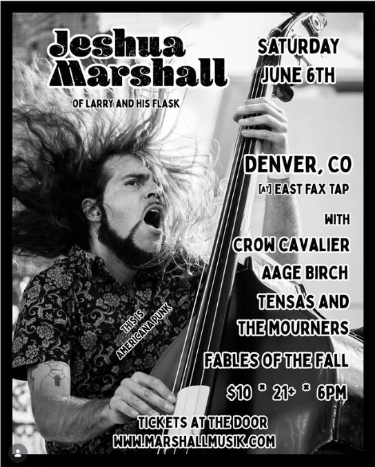 Flyer for Fables of the Fall, Crow Cavalier, Jeshua Marshall, Aage Birch, Tensas and The Mourners