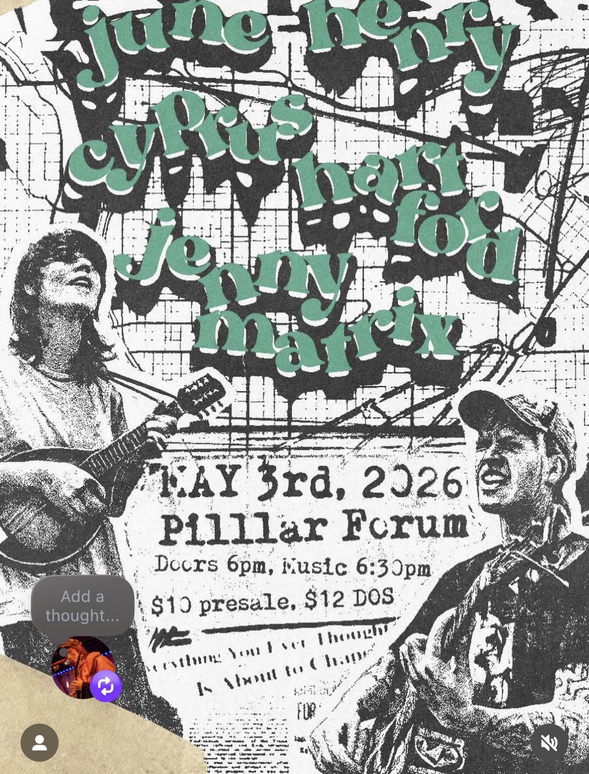 Flyer for Cyprus Hartford, June Henry, Jenny Matrix