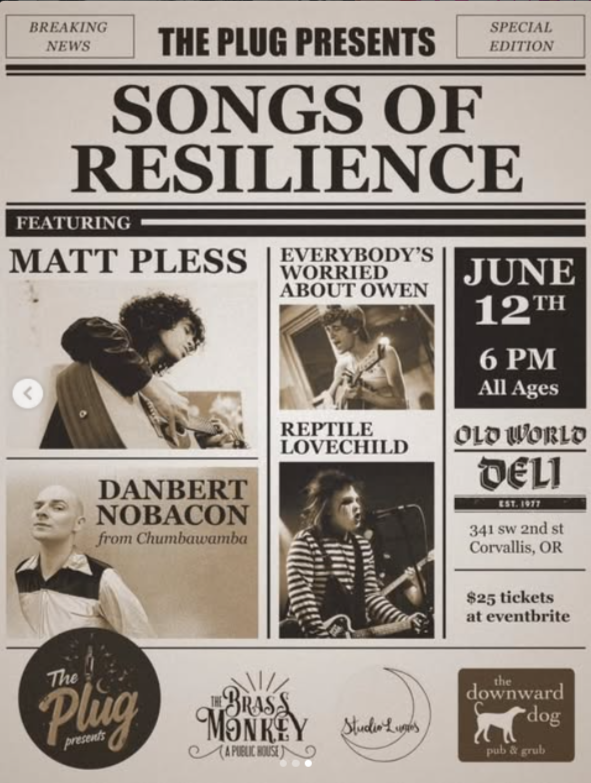 Flyer for Everybody's Worried About Owen, Matt Pless, Danbert Nobacon, Reptile Lovechild