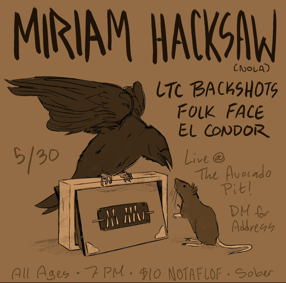 Flyer for Larry The Cableguy Backshots, Miriam Hacksaw, Folk Face, El Condor