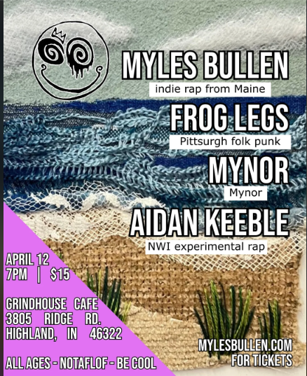 Flyer for Frog Legs, Myles Bullen, Mynor, Aidan Keeble
