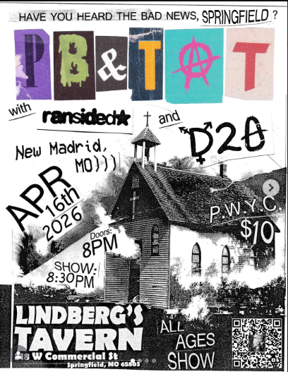 Flyer for PB&TAT, Death to America, New Madrid MO, Ransided