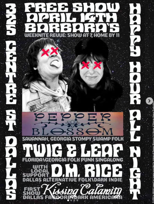 Flyer for Twig & Leaf, Pepper Blossom, DM Rice, Kissing Calamity