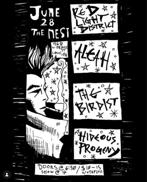 Flyer for The Birdist, Red Light District, Aleah, Hideous Progeny