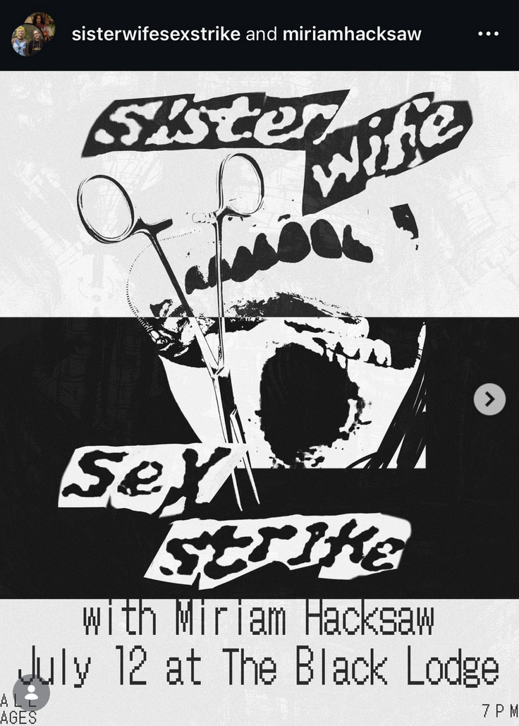 Flyer for Sister Wife Sex Strike, Miriam Hacksaw