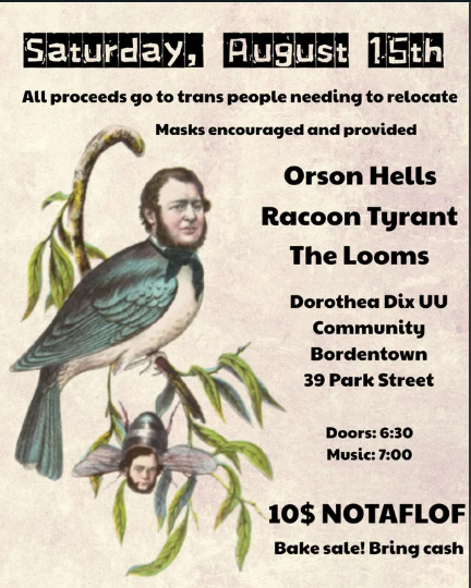Flyer for Racoon Tyrant, Orson Hells, The Looms