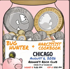Flyer for The Narcissist Cookbook, Bug Hunter, Jam Mechanics