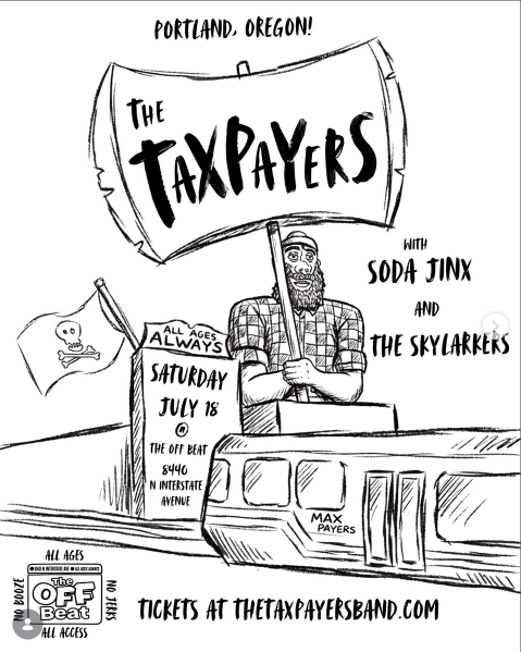 Flyer for The Taxpayers, Soda Jinx, The Skylarkers