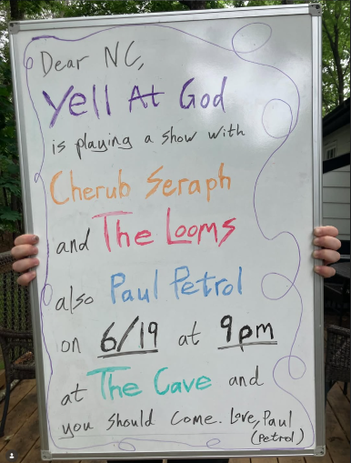 Flyer for Paul Petrol, Yell At God, Cherub Seraph, The Looms